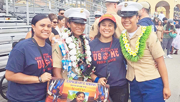 PFC Deloris Fatu and PFC Delzalayna Ah Chong with aunties