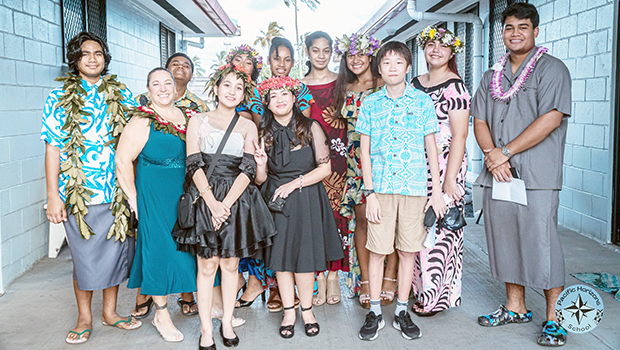 Pacific Horizons 8th grade  grads with teacher Bev Kodak 