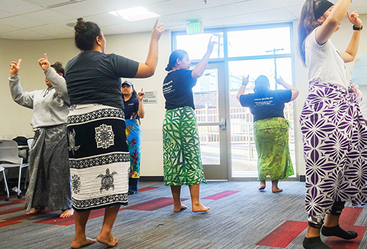 Members of the Pacific Islander Student Association practice for the luau that has now been cancelled