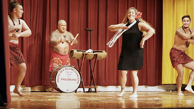 (L-R) Tino Savaiinaea, Chief Sikopu "Scope" Savaiinaea, Katie Savaiinaea-Elisaia and Niko Savaiinaea dance together