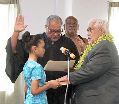 POUMELE BEING SWORN IN
