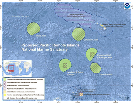 A map of the aproposed PRI National Marine Sanctuary
