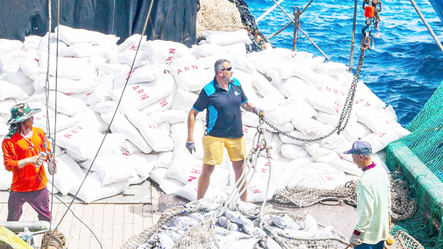 Purse Seiner vessel with fish on deck