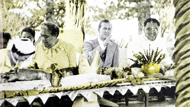 Queen Elizabeth II in Tonga with Queen Salote, Prince Phillip and then-Crown Prince Tungi