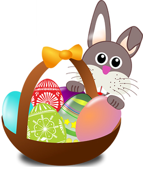 Bunny with Easter eggs in basket