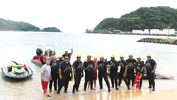 Pago Pago International Airport’s Aircraft Rescue and Fire Fighters (ARFF) crew at Utulei Beach on Tuesday, Dec. 17.