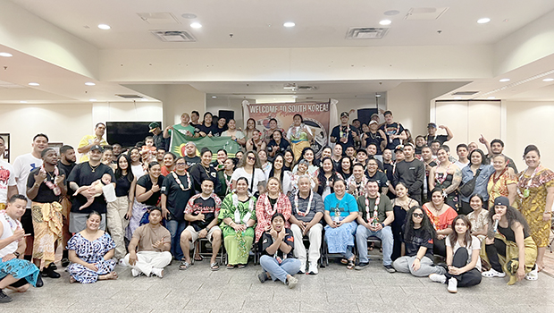 MAJ Lafitaga and 1SG Peña with some of their troops from American Samoa, Hawaii, Alaska and Guam