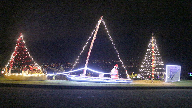 American Samoa Sailing Association’s Santa Claus at the Christmas display on Aoloau mountain 
