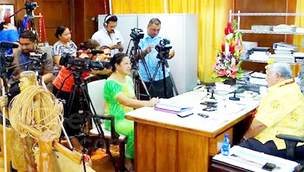 Tuilaepa talking with reporters earlier this week