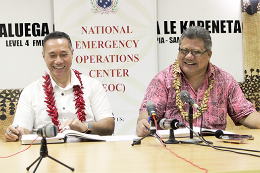 (L-R) Agafili Tomaimano Shem Leo, Interim Chairman NEOC and Director General of Health Leausa Samau Dr. Take Naseri.