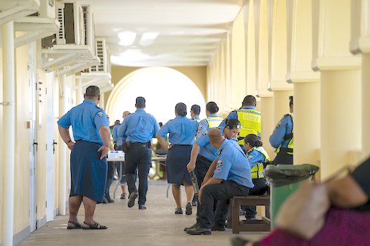 Police outside the courthouse in Mulinuu