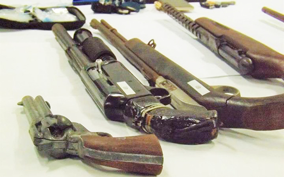 Weapons displayed by police for the media