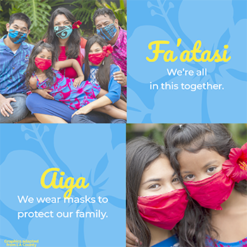 Faatasi, aiga with photos of people in masks