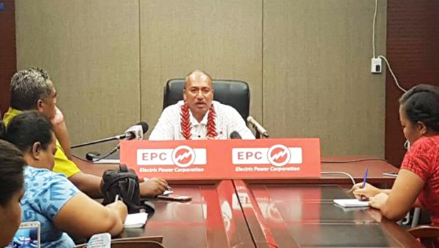 Tologatā Tile Tuimalealiifano speaking at press conference