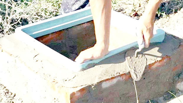 A backyard septic tank
