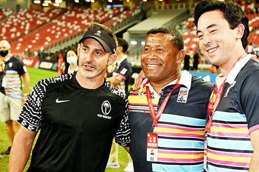 Ben Gollings with Waisale Serevi (Fiji) and Nathan Hirayama (Canada