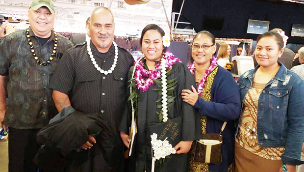 Soaalii Leah Moliga with her parents and other family members