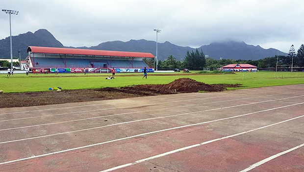 Photo of field conditions at Veterans Memorial Stadium