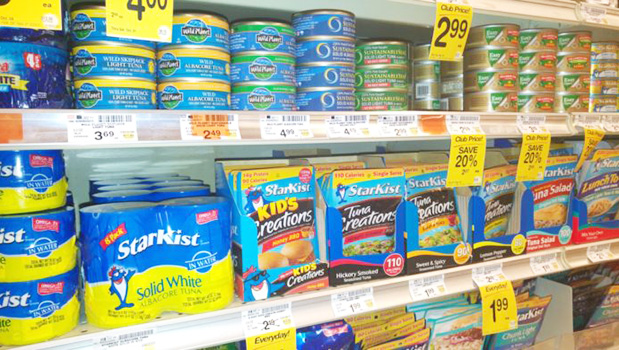 Starkist products on display at Safeway, Seattle, US, September 2016.