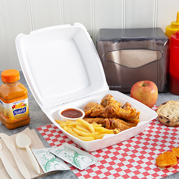polystyrene container with food