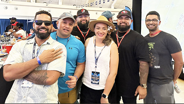 Super Bowl fans at party