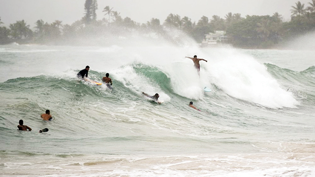 Surfers in in Laie, Hawaii