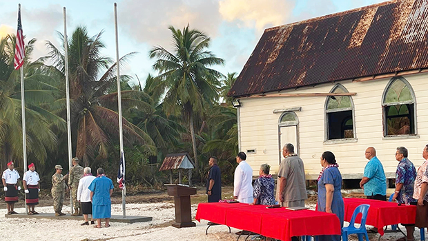 Swains Island flag raising