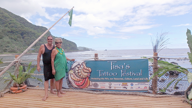 Tisa and Candyman on the deck at Tisa's Barefoot Bar