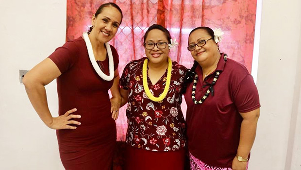 Tafuna HS teachers Fiatele Aiono (NHS chair);  Jordanna Maga (Territorial Teacher of the Year);  and Siaa Alama (NHS co-chair)