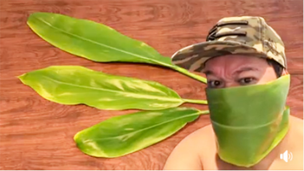 Man in a ti leaf face mask