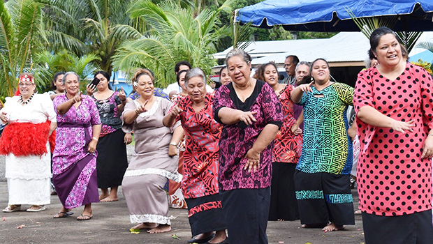 Mrs. Mae Reed-Mageo (far left) joins a special dance performance by her Tokelau family members 