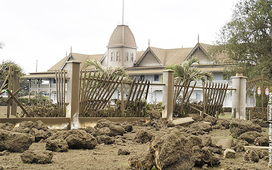 Royal Palace in Tonga after volcanic eruption and tsunami