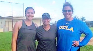 New Mexico State University softball commit Matalasi Uiagalelei Fa’apito, with her cousin Selina Uiagalelei Ta’amilo, former UCLA star pitcher; and Manumalo Academy softball coach Tiana Trepanier
