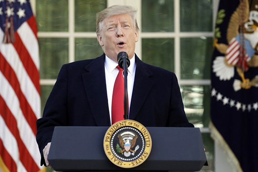 President Donald Trump speaks in the Rose Garden of the White House, Friday, Jan 25, 2019, in Washington