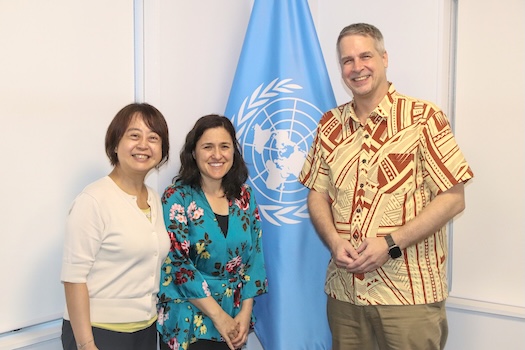 Deputy Representative Eri Taniguchi, UNW Fiji MCO Rep Alison Davidian and UN Fiji Resident Coordinator Dirk Wagener 