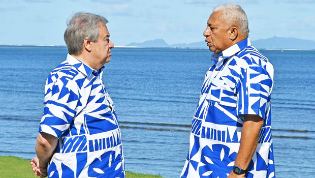 UN Secretary General Antonio Guterres with Fijian Prime Minister Frank Bainimarama