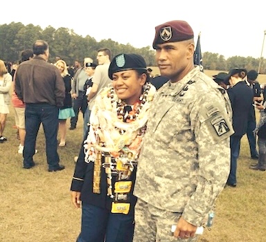 Pfc. Sabrina Vimoto with her father Command Sgt. Maj. Isaia Vimoto