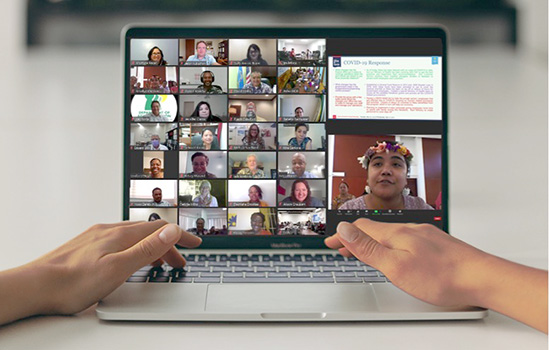 Computer screen showing thumbnails of participants