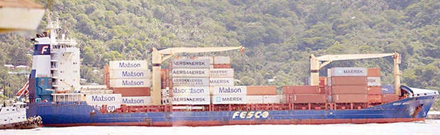  ASG tug boat, escorting the container vessel, Fesco Askold, out of Pago Pago
