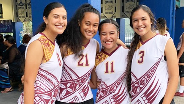 Some of the players of the Tafuna HS Warriors girls’ volleyball team