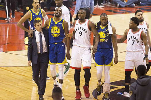 Golden State Warriors forward Kevin Durant (35) walks off the court