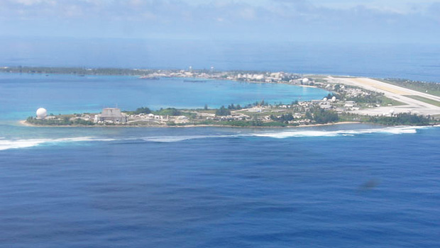 An aerial view of Kwajalein Island, headquarters of the US Army Garrison-Kwajalein Atoll