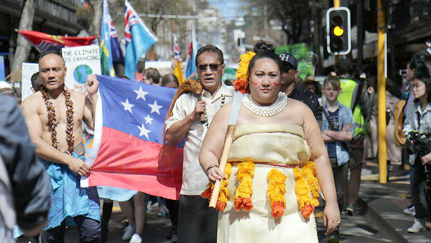 Mary Moeono-Kolio marching for the climate