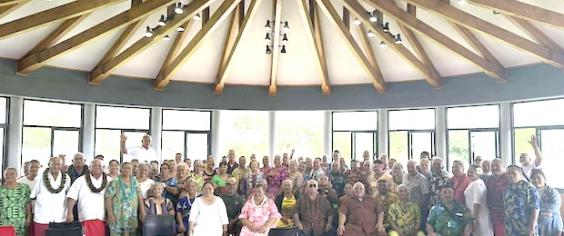 Amata posing with seniors at her town hall meeting last week