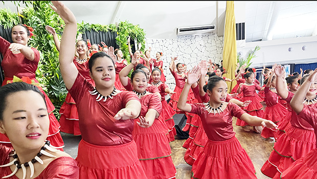 Dancers of various ages with the Le Taupou Manaia Dance Academy 