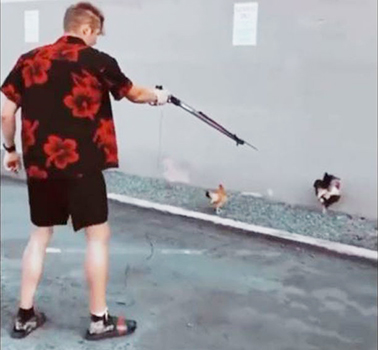 Artyon Zhiryada, 20, was seen shooting a chicken 