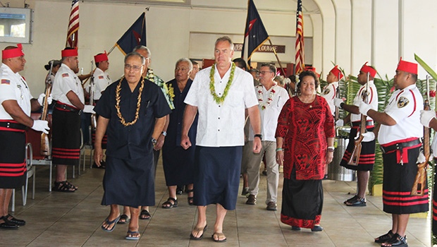 Gov. Lolo Matalasi Moliga, US Secretary of Interior Ryan Zinke, and Congresswoman Aumua Amata