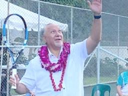 Governor serves the first ball