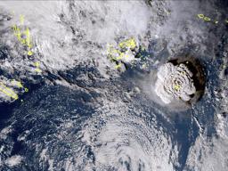 This satellite image of Tonga volcano eruption