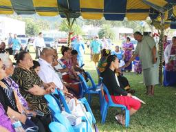 Lt. Gov. Lemanu Sialega Palepoi Mauga, welcomes families to the government memorial service on
